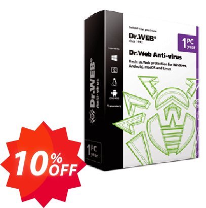 Dr.Web Anti-Virus, without Tech support  Coupon code 10% discount 