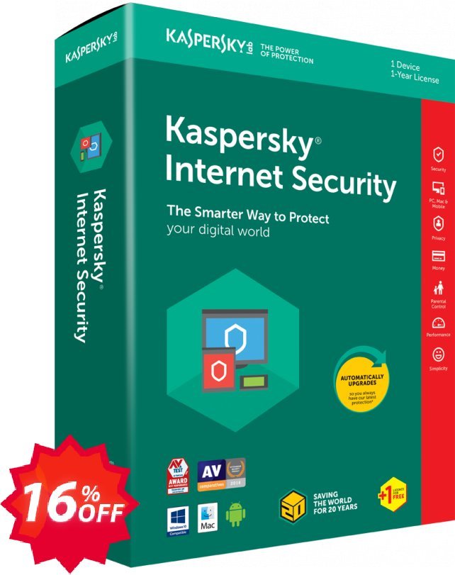 Kaspersky Internet Security Coupon code 16% discount 