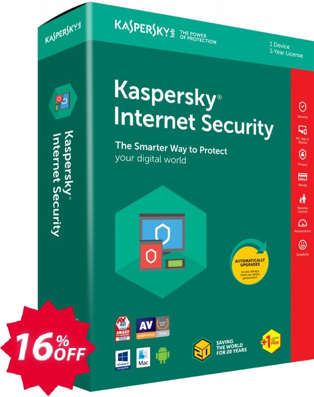 Kaspersky Internet Security Coupon code 16% discount 