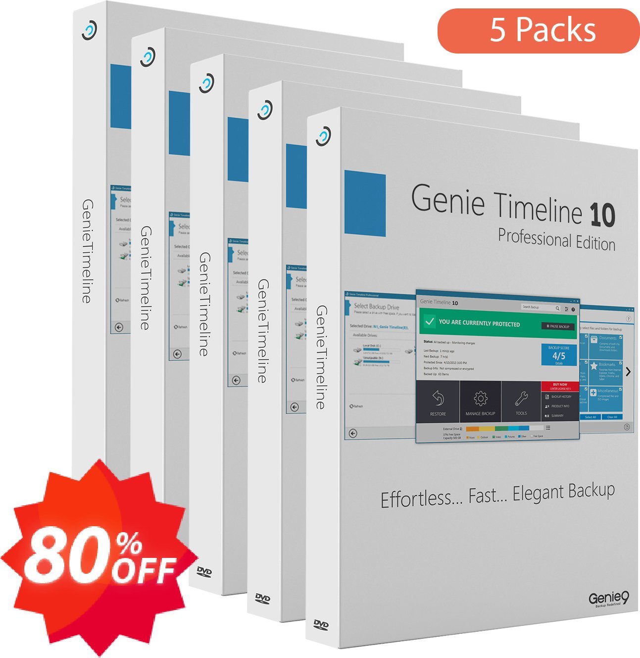 Genie Timeline Pro 10, 5 Pack  Coupon code 80% discount 