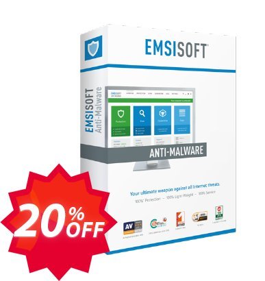 Emsisoft Anti-Malware Home, 2 years  Coupon code 20% discount 