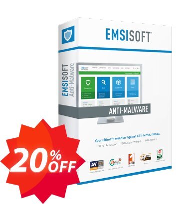 Emsisoft Anti-Malware Home, 2 years  Coupon code 20% discount 