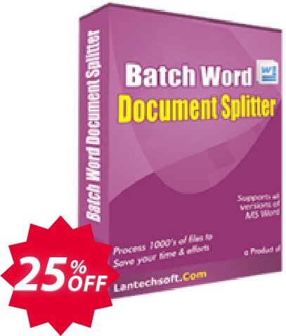 LantechSoft Batch Word Document Splitter Coupon code 25% discount 