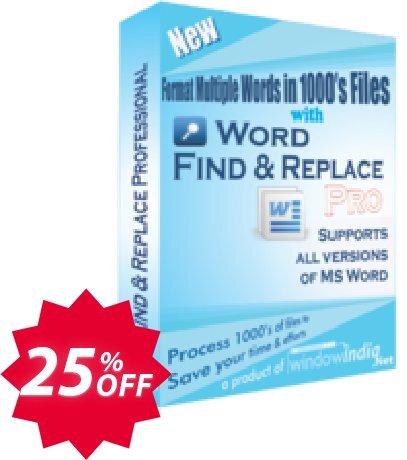 WindowIndia Word Find and Replace PRO Coupon code 25% discount 