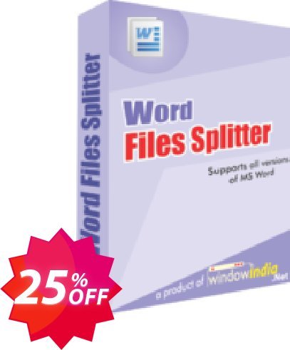 WindowIndia Word Files Splitter Coupon code 25% discount 