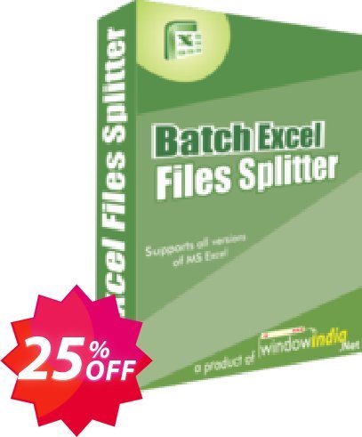 WindowIndia Batch Excel Files Splitter Coupon code 25% discount 
