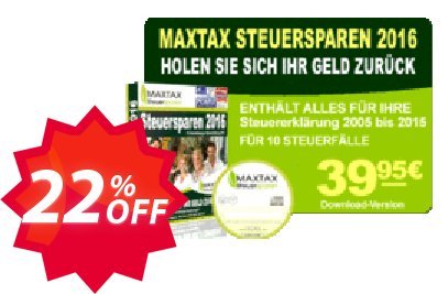 MAXTAX Steuersparen 2016 DELUXE Coupon code 22% discount 