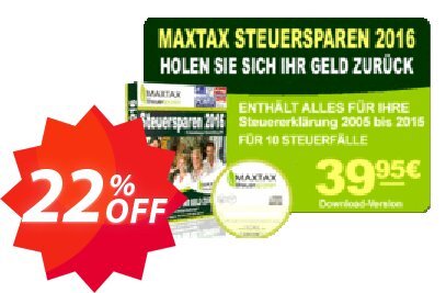 MAXTAX Steuersparen 2016 DELUXE Coupon code 22% discount 