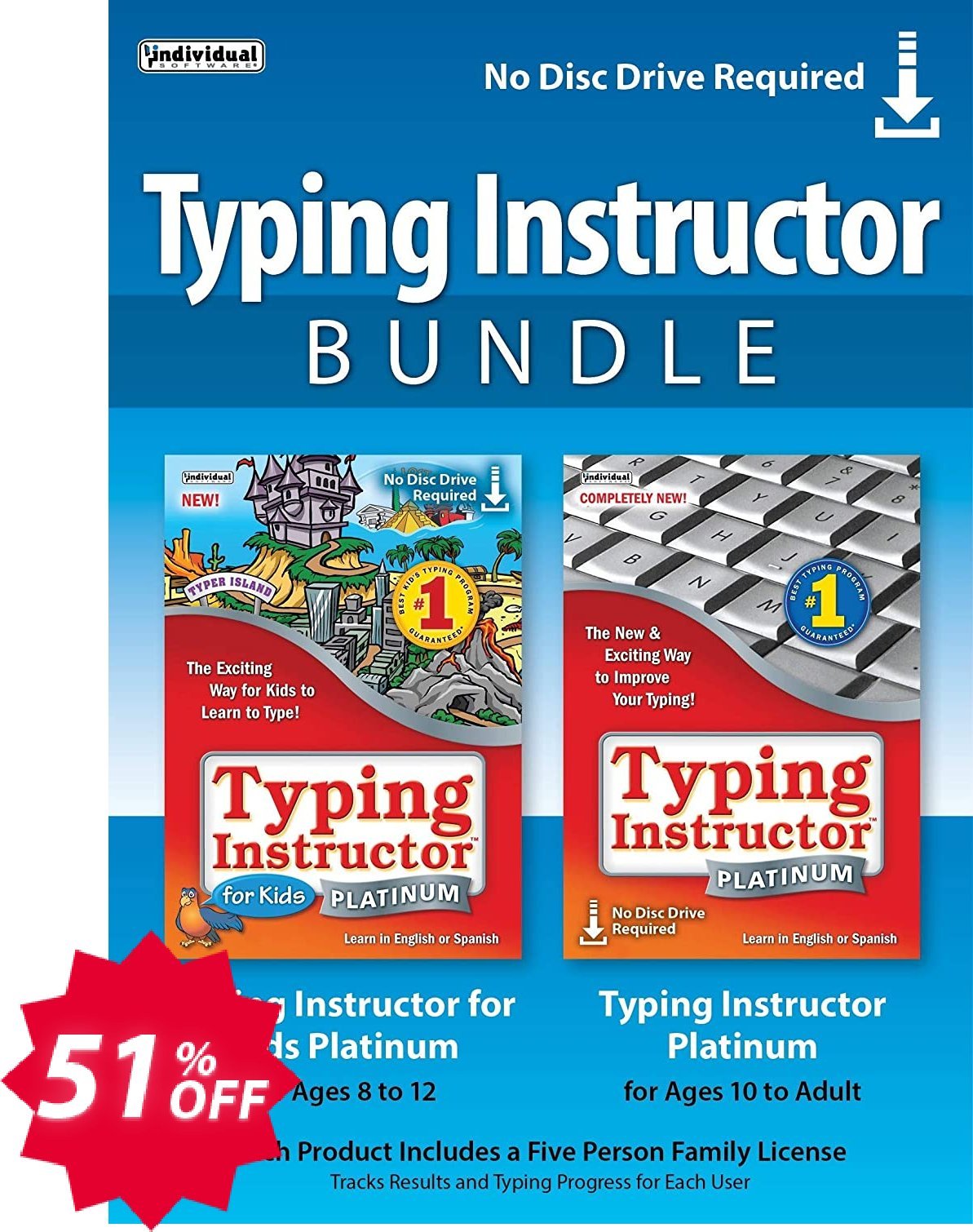 Typing Instructor Bundle: Typing Instructor for Kids Platinum & Typing Instructor Platinum Coupon code 51% discount 