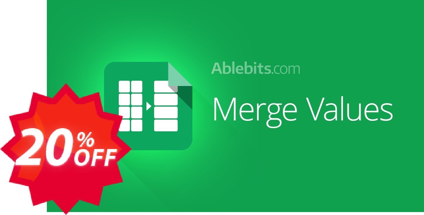 Merge Values add-on for Google Sheets Coupon code 20% discount 