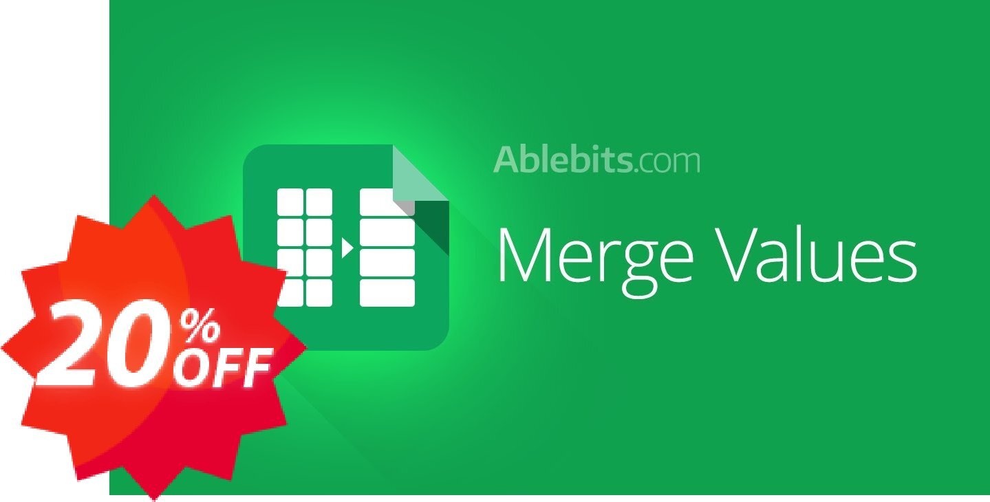 Merge Values add-on for Google Sheets Coupon code 20% discount 