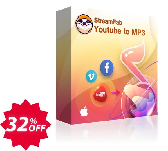 StreamFab YouTube to MP3 for MAC Coupon code 32% discount 