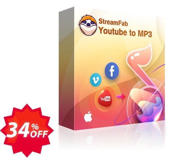 StreamFab YouTube to MP3 for MAC, Yearly  Coupon code 34% discount 