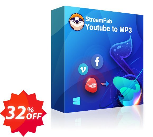 StreamFab YouTube to MP3 Coupon code 32% discount 