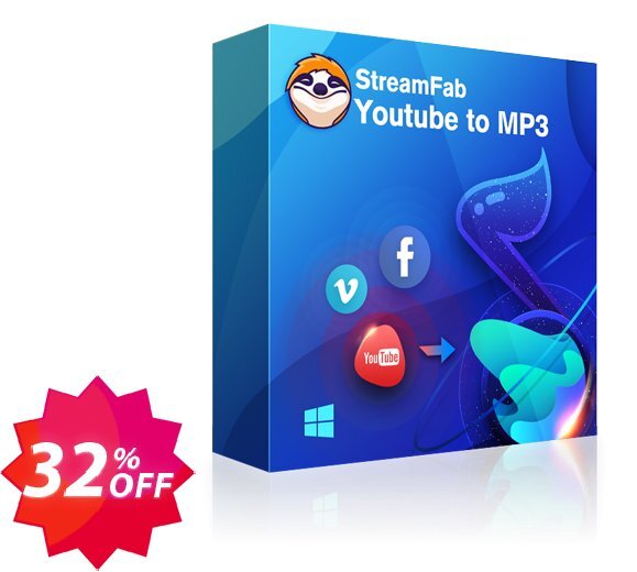 StreamFab YouTube to MP3 Coupon code 32% discount 