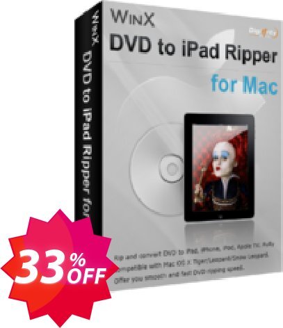 WinX DVD to iPad Ripper for MAC Coupon code 33% discount 