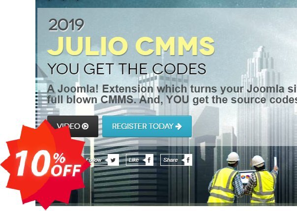 Julio CMMS for Joomla  - Enterprise Plan Coupon code 10% discount 