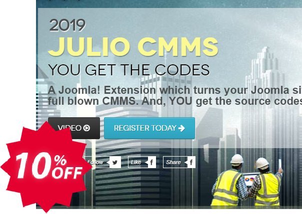 Julio CMMS for Joomla - Enterprise Plan, Upgraded from Starter  Coupon code 10% discount 
