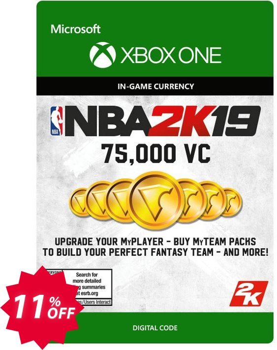 NBA 2K19: 75,000 VC Xbox One Coupon code 11% discount 