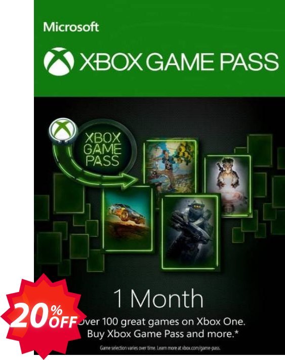 Monthly Xbox Game Pass Xbox One Coupon code 20% discount 