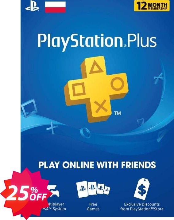 PS Plus - 12 Month Subscription, Poland  Coupon code 25% discount 