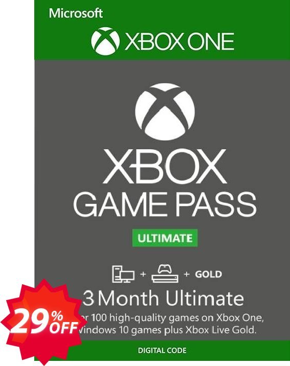 3 Month Xbox Game Pass Ultimate Xbox One / PC Coupon code 29% discount 