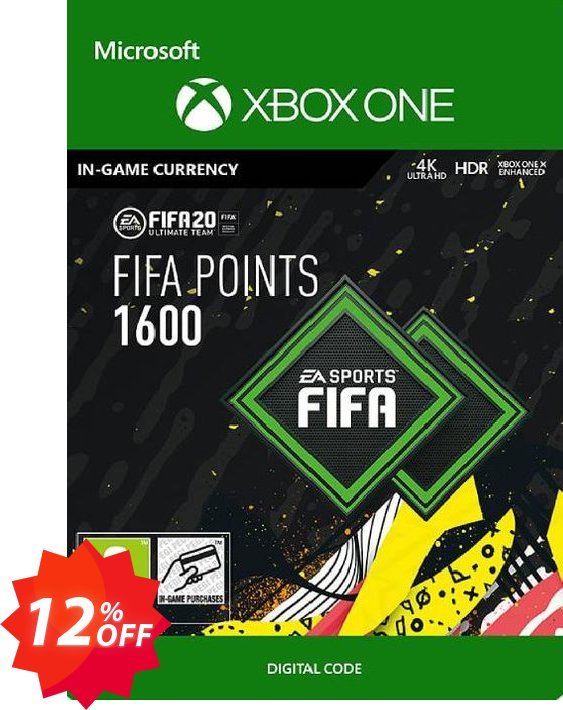 FIFA 20 - 1600 FUT Points Xbox One Coupon code 12% discount 
