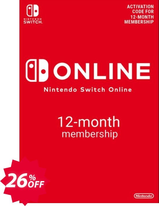 Nintendo Switch Online 12 Month, 365 Day Membership Switch Coupon code 26% discount 