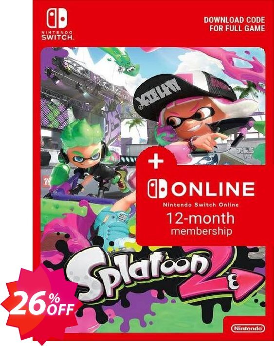 Splatoon 2 + 12 Month Membership Switch Coupon code 26% discount 