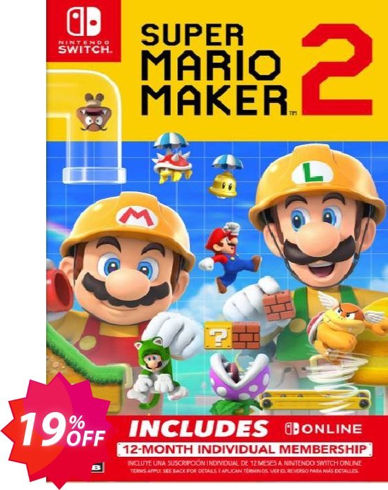 Super Mario Maker 2 + 12 Month Membership Switch Coupon code 19% discount 