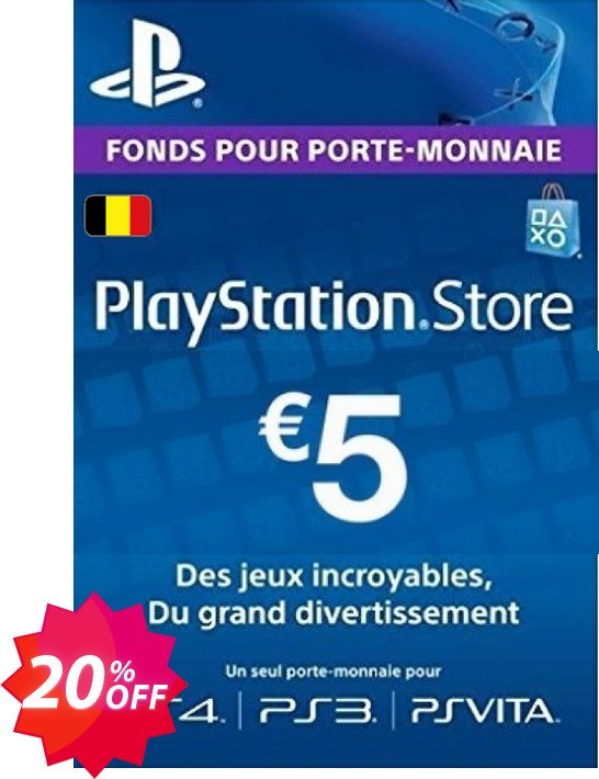 PS Network, PSN Card - 5 EUR, Belgium  Coupon code 20% discount 