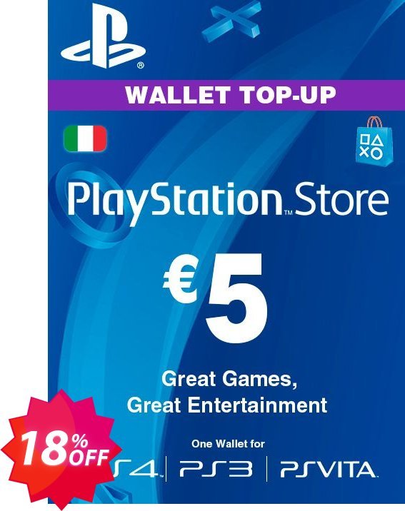 PS Network, PSN Card - 5 EUR, Italy  Coupon code 18% discount 