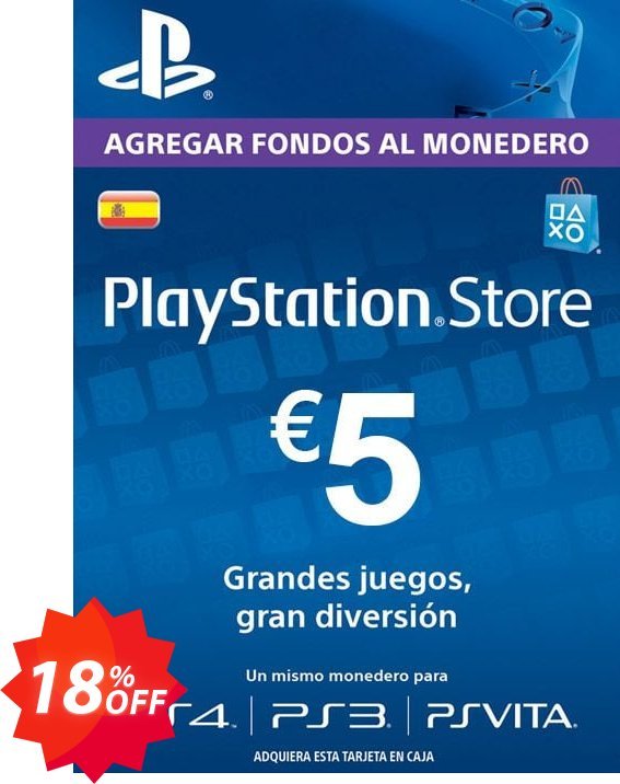 PS Network, PSN Card - 5 EUR, Spain  Coupon code 18% discount 