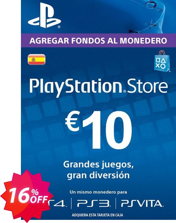 PS Network, PSN Card - 10 EUR, Spain  Coupon code 16% discount 