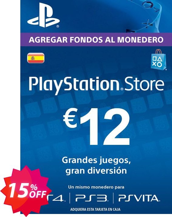 PS Network, PSN Card - 12 EUR, Spain  Coupon code 15% discount 