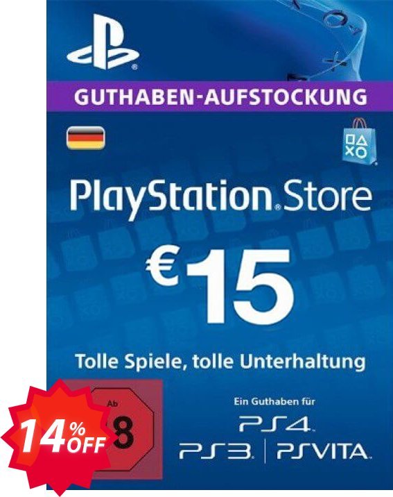 PS Network, PSN Card - 15 EUR, Germany  Coupon code 14% discount 