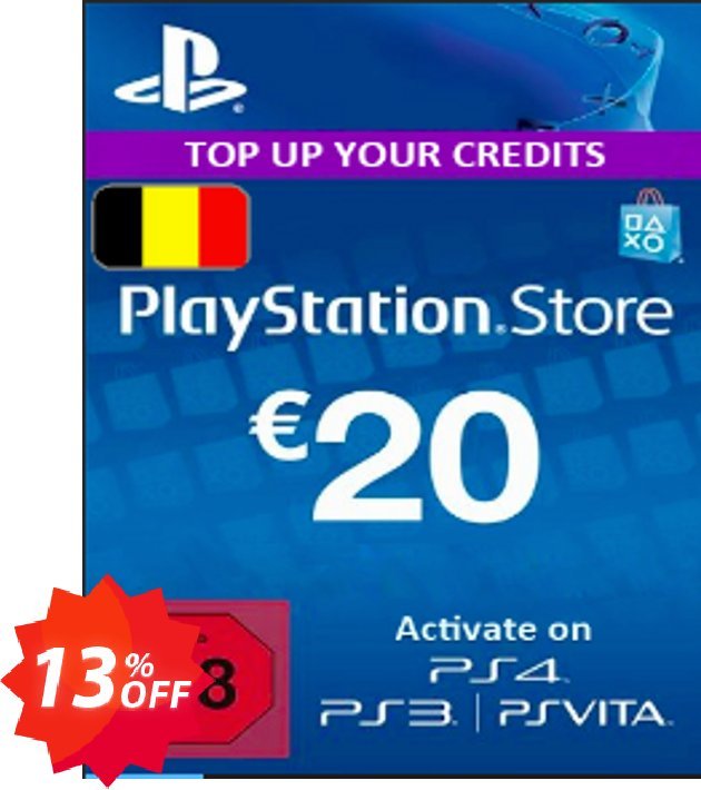PS Network, PSN Card - 20 EUR, Belgium  Coupon code 13% discount 