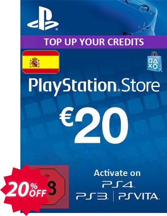PS Network, PSN Card - 20 EUR, Spain  Coupon code 20% discount 