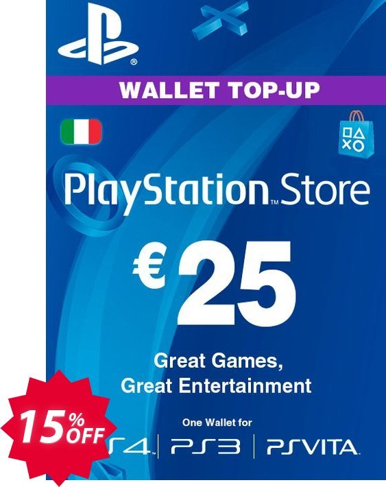PS Network, PSN Card - 25 EUR, Italy  Coupon code 15% discount 