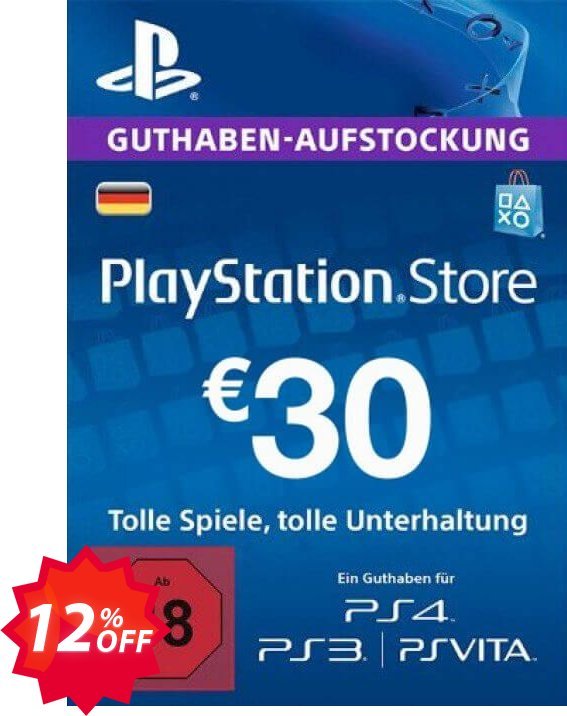 PS Network, PSN Card - 30 EUR, Germany  Coupon code 12% discount 