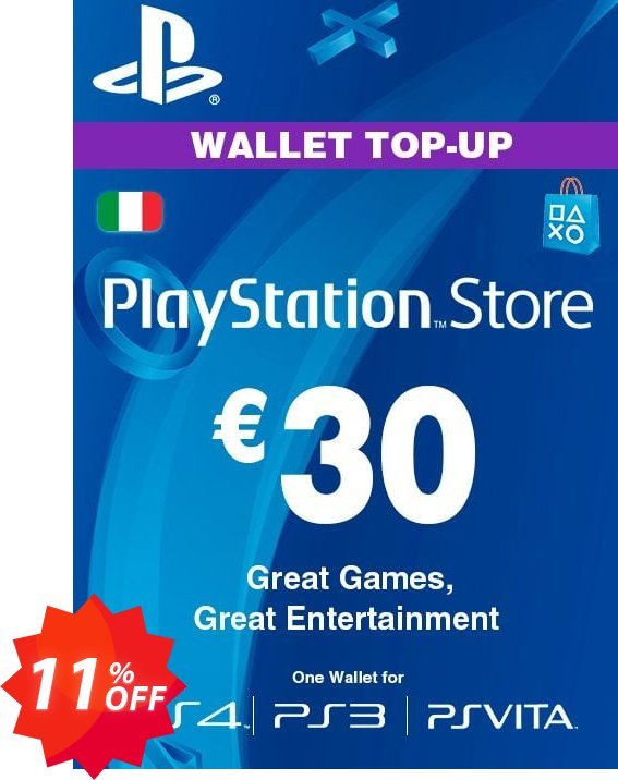 PS Network, PSN Card - 30 EUR, Italy  Coupon code 11% discount 