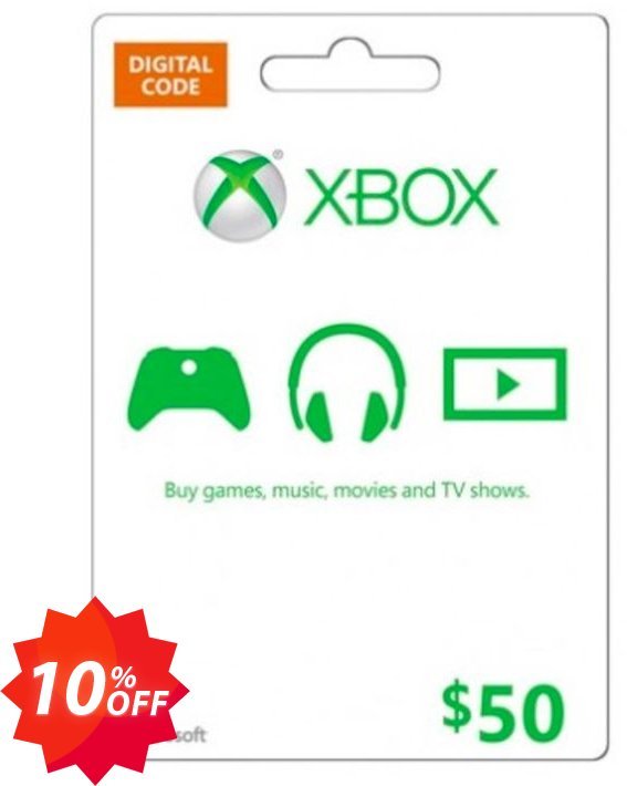 Microsoft Gift Card - $50, Xbox One/360  Coupon code 10% discount 