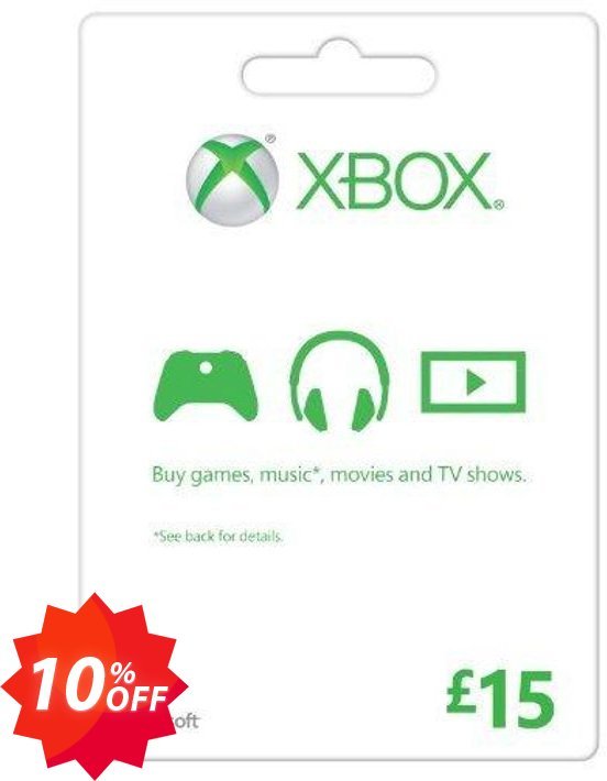 Microsoft Gift Card - £15, Xbox One/360  Coupon code 10% discount 