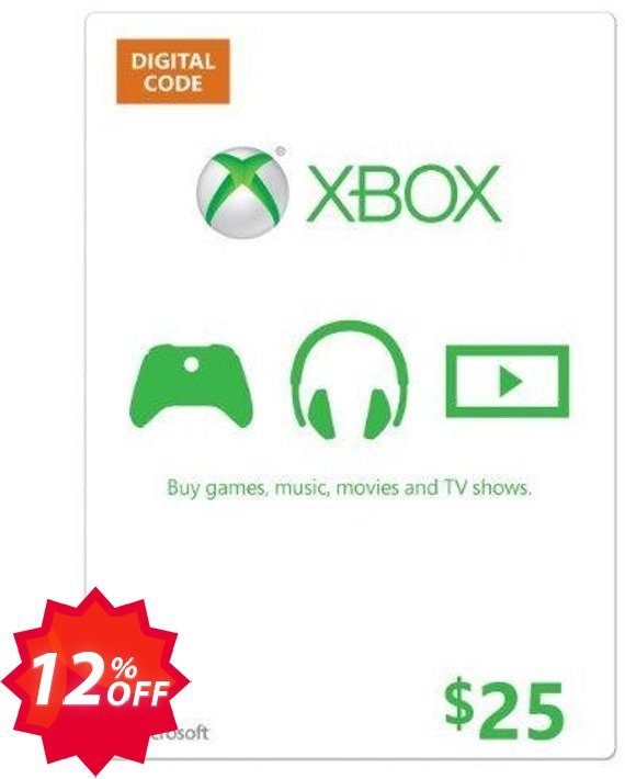 Microsoft Gift Card - $25, Xbox One/360  Coupon code 12% discount 
