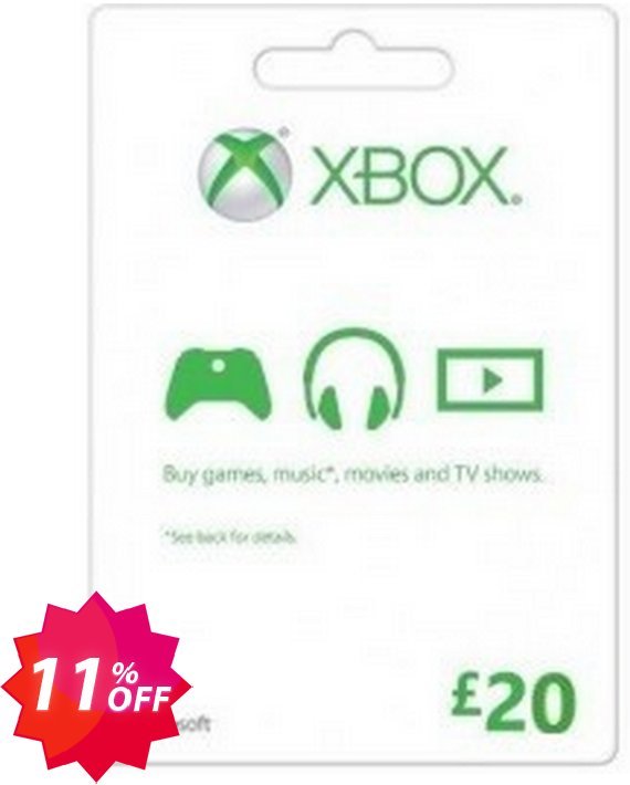 Microsoft Gift Card - £20, Xbox One/360  Coupon code 11% discount 