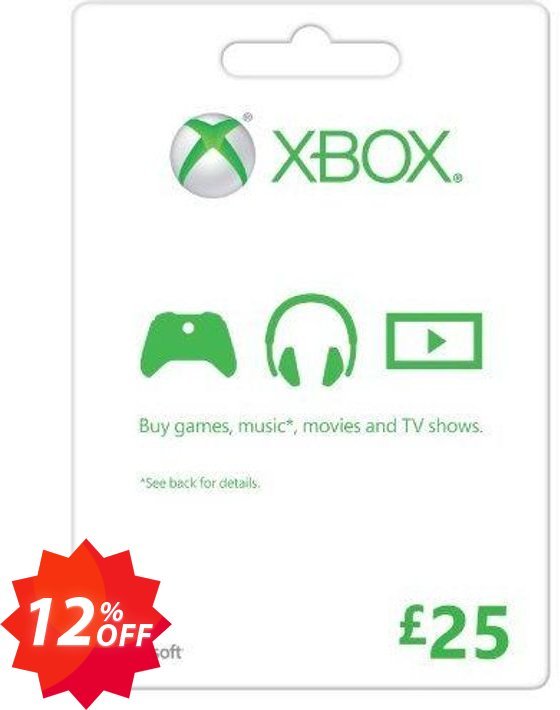 Microsoft Gift Card - £25, Xbox One/360  Coupon code 12% discount 