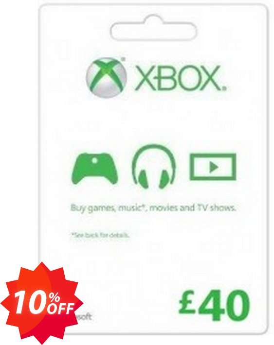Microsoft Gift Card - £40, Xbox One/360  Coupon code 10% discount 