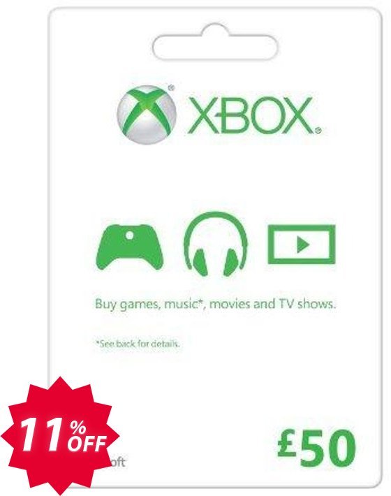 Microsoft Gift Card - £50, Xbox One/360  Coupon code 11% discount 