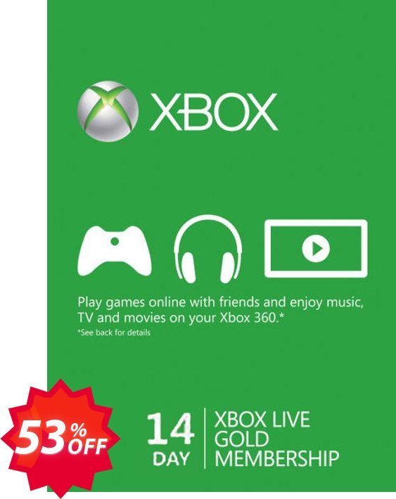 14 Day Xbox Live Gold Trial Membership, Xbox One/360  Coupon code 53% discount 