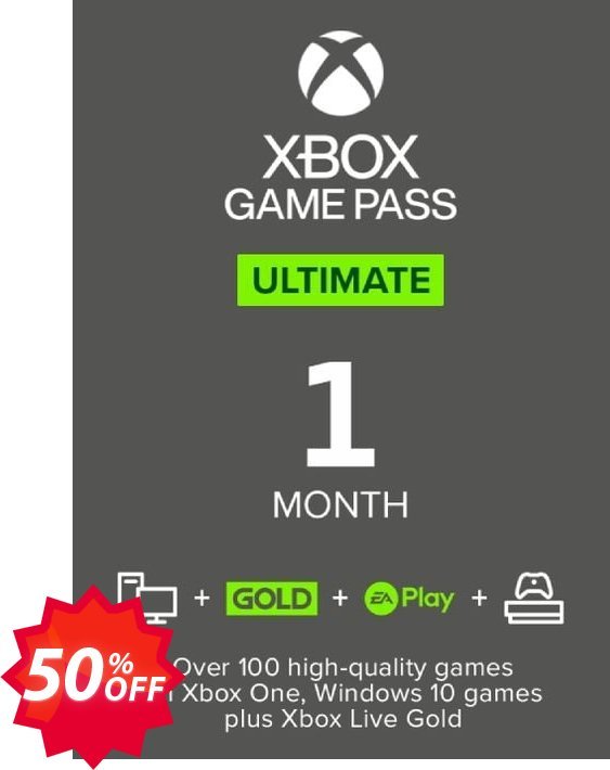 Monthly Xbox Game Pass Ultimate Xbox One / PC Coupon code 50% discount 
